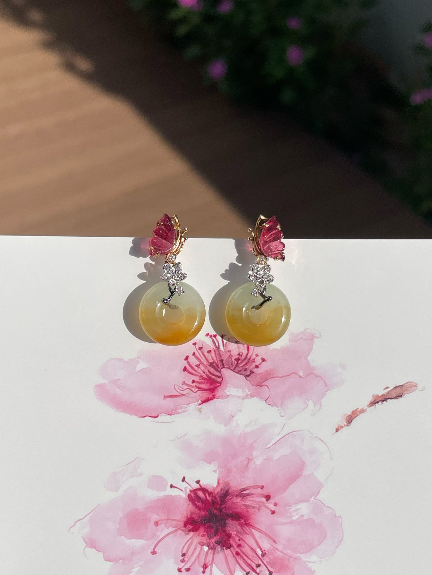 Yellow Jadeite Earrings - Safety Coin (NJE260)
