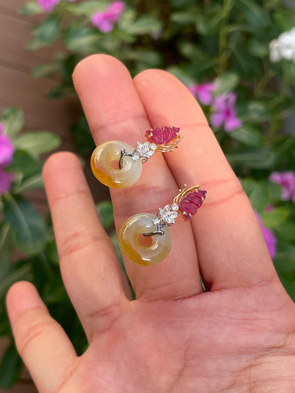 Yellow Jadeite Earrings - Safety Coin (NJE260)