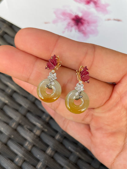Yellow Jadeite Earrings - Safety Coin (NJE260)