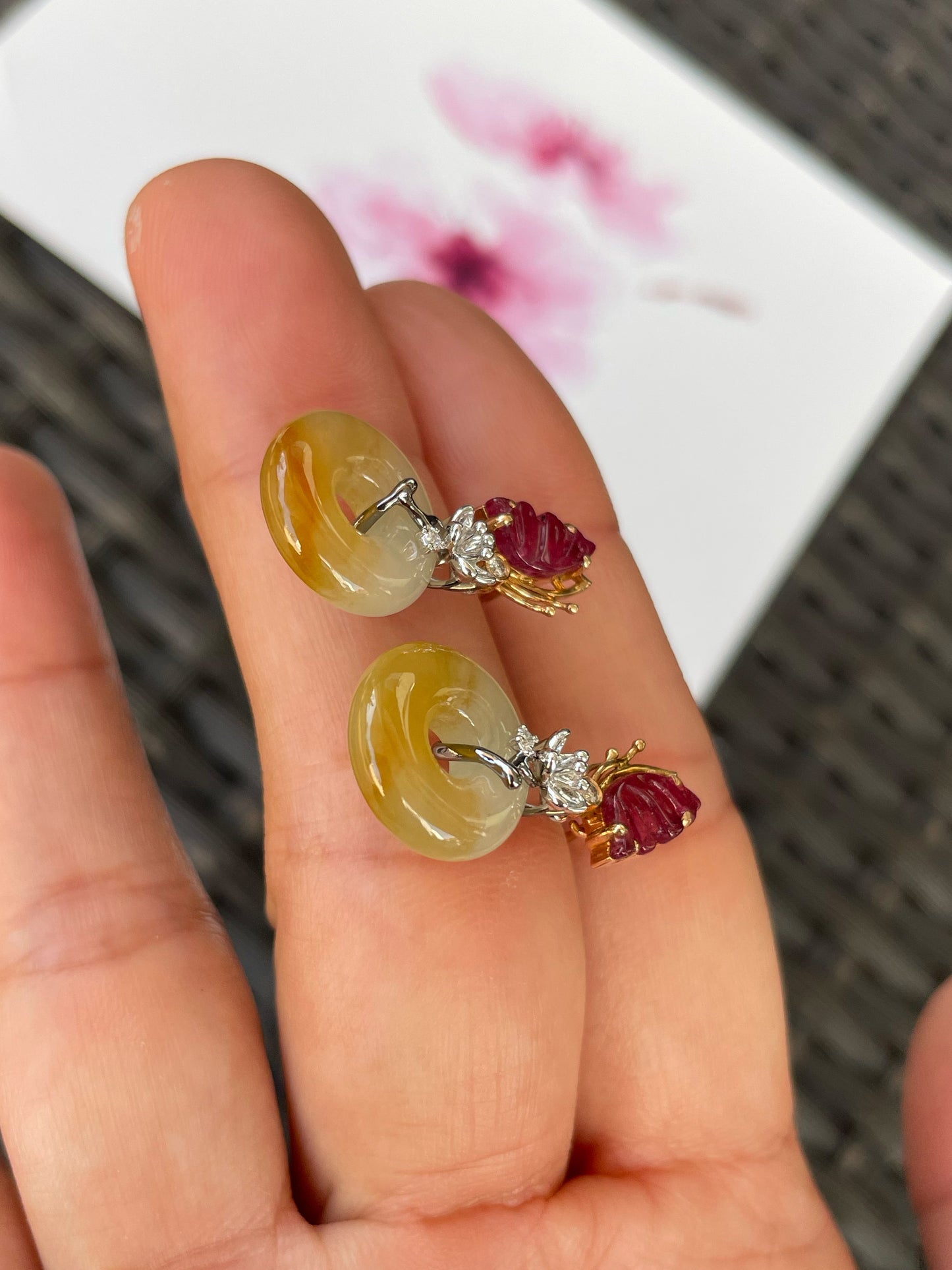 Yellow Jadeite Earrings - Safety Coin (NJE260)