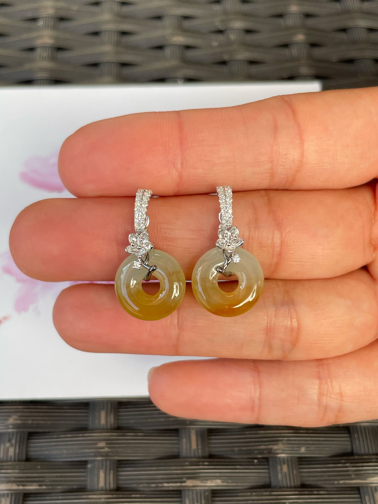 Yellow Jadeite Earrings - Safety Coin (NJE260)