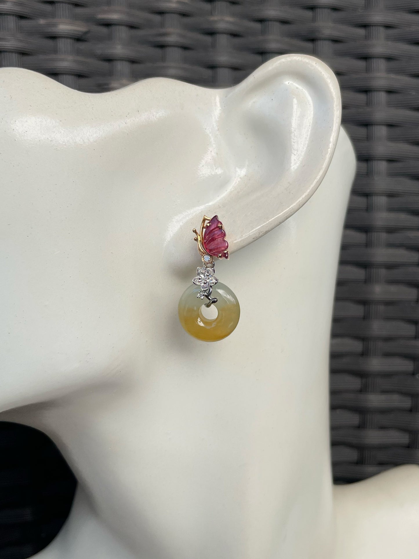 Yellow Jadeite Earrings - Safety Coin (NJE260)