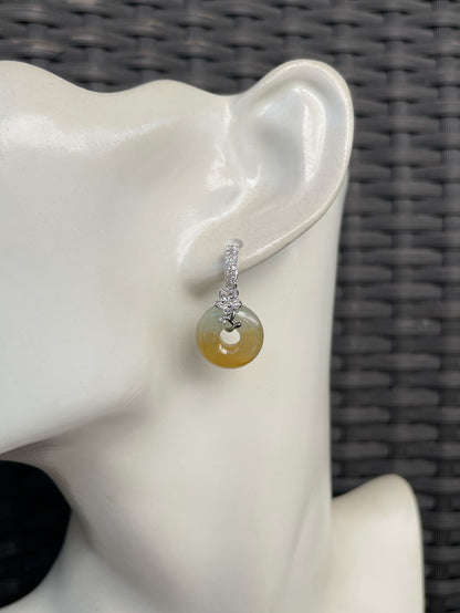 Yellow Jadeite Earrings - Safety Coin (NJE260)
