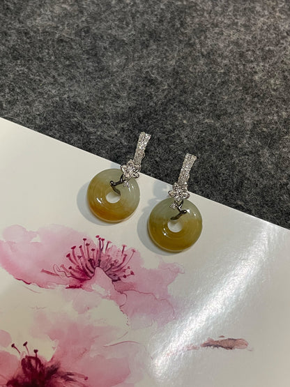Yellow Jadeite Earrings - Safety Coin (NJE260)