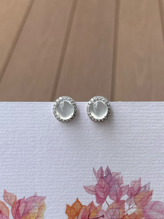 Glassy Jade Cabochon Earrings (NJE261)