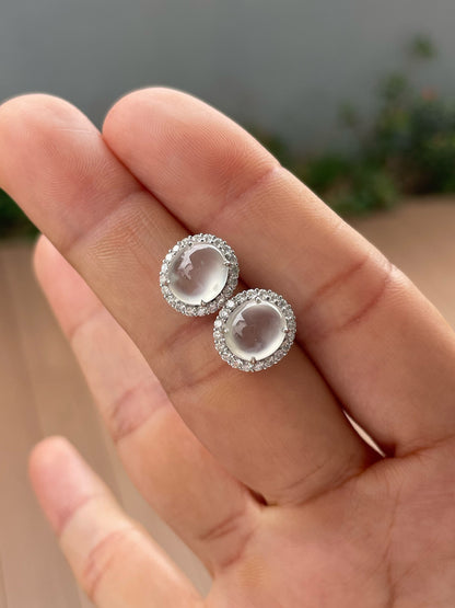 Glassy Jade Cabochon Earrings (NJE261)