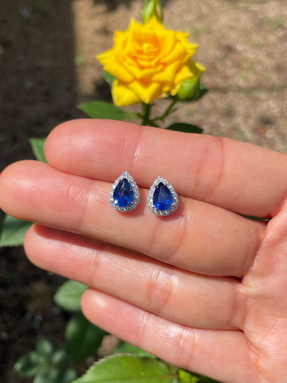 Natural Vivid Blue Sapphire Earrings - 2.11CT (NJE266)