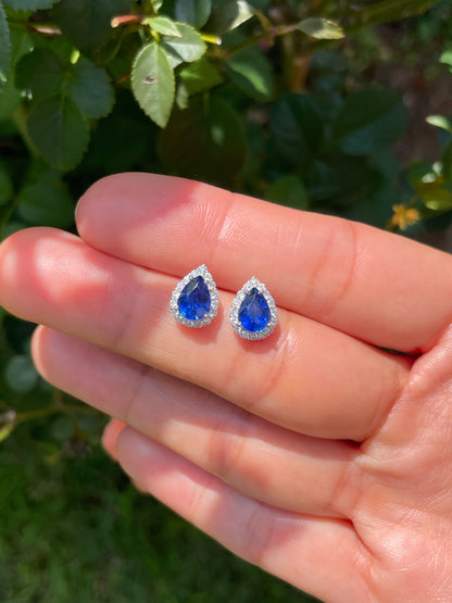 Natural Vivid Blue Sapphire Earrings - 2.11CT (NJE266)
