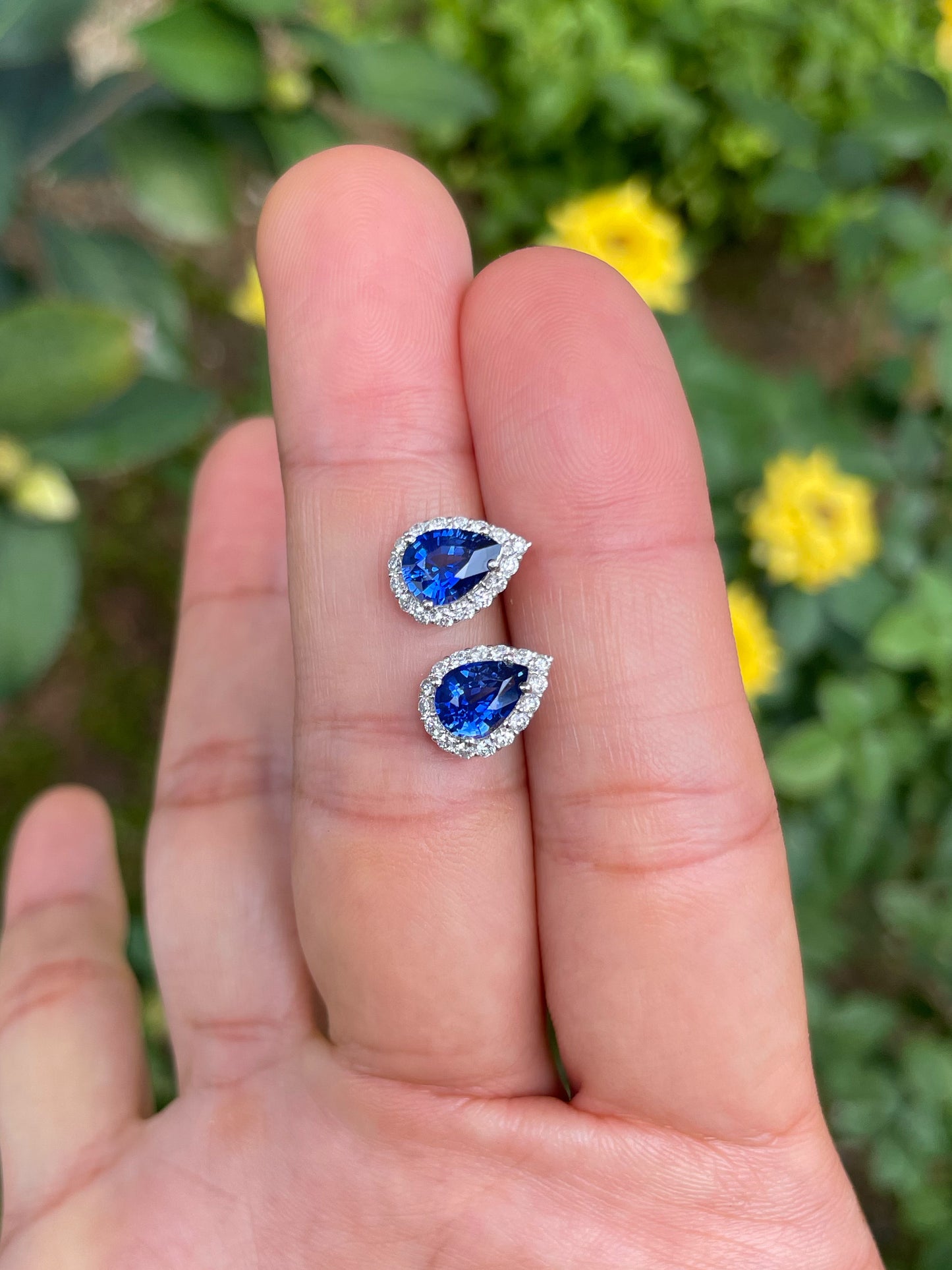 Natural Vivid Blue Sapphire Earrings - 2.11CT (NJE266)
