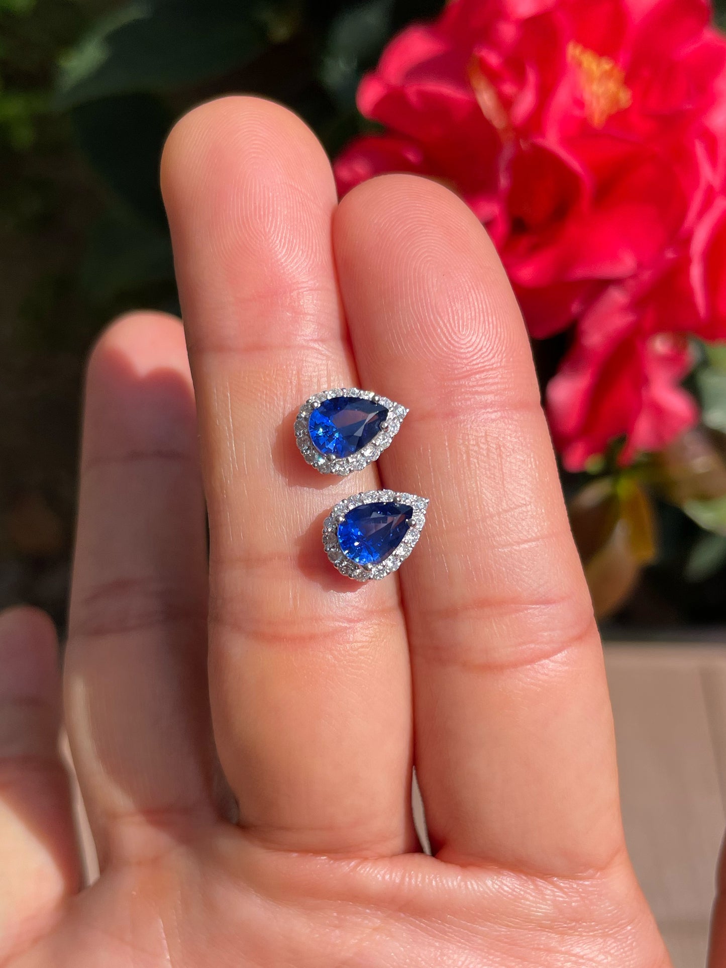 Natural Vivid Blue Sapphire Earrings - 2.11CT (NJE266)