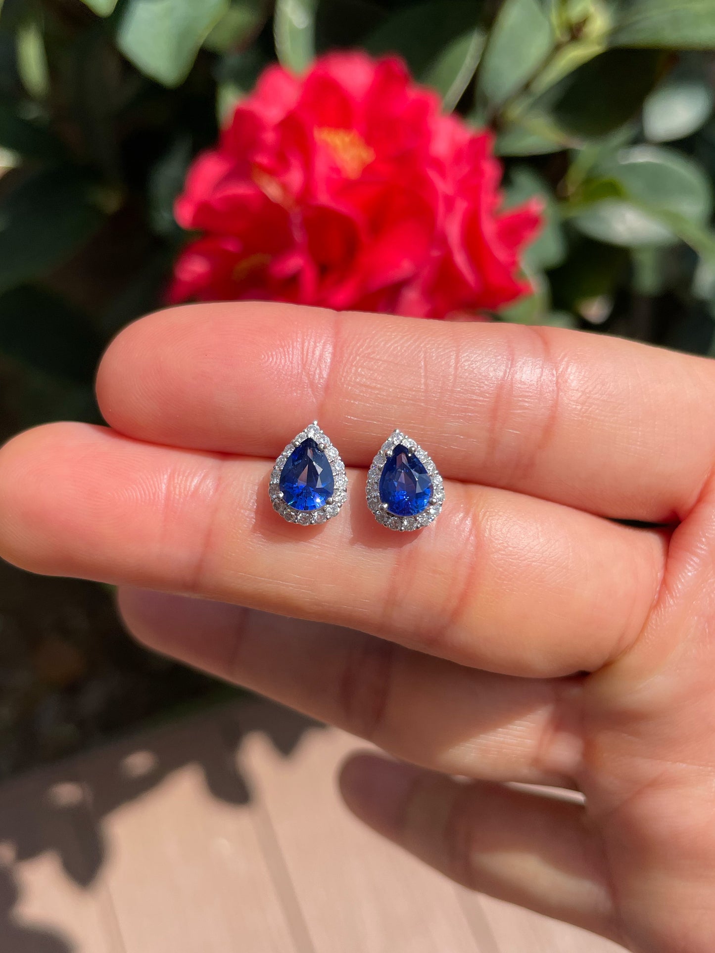 Natural Vivid Blue Sapphire Earrings - 2.11CT (NJE266)