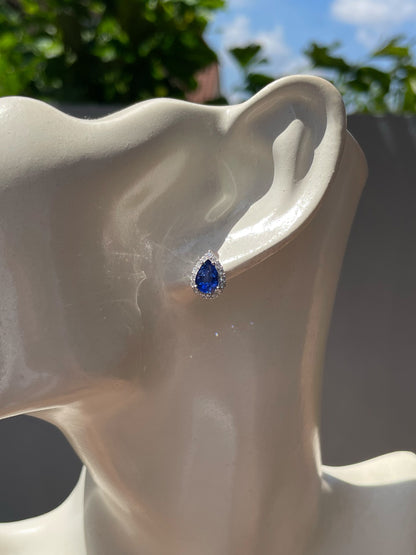 Natural Vivid Blue Sapphire Earrings - 2.11CT (NJE266)