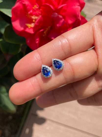Natural Vivid Blue Sapphire Earrings - 2.11CT (NJE266)