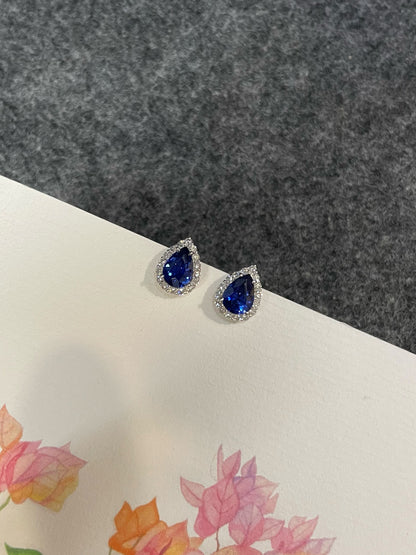 Natural Vivid Blue Sapphire Earrings - 2.11CT (NJE266)