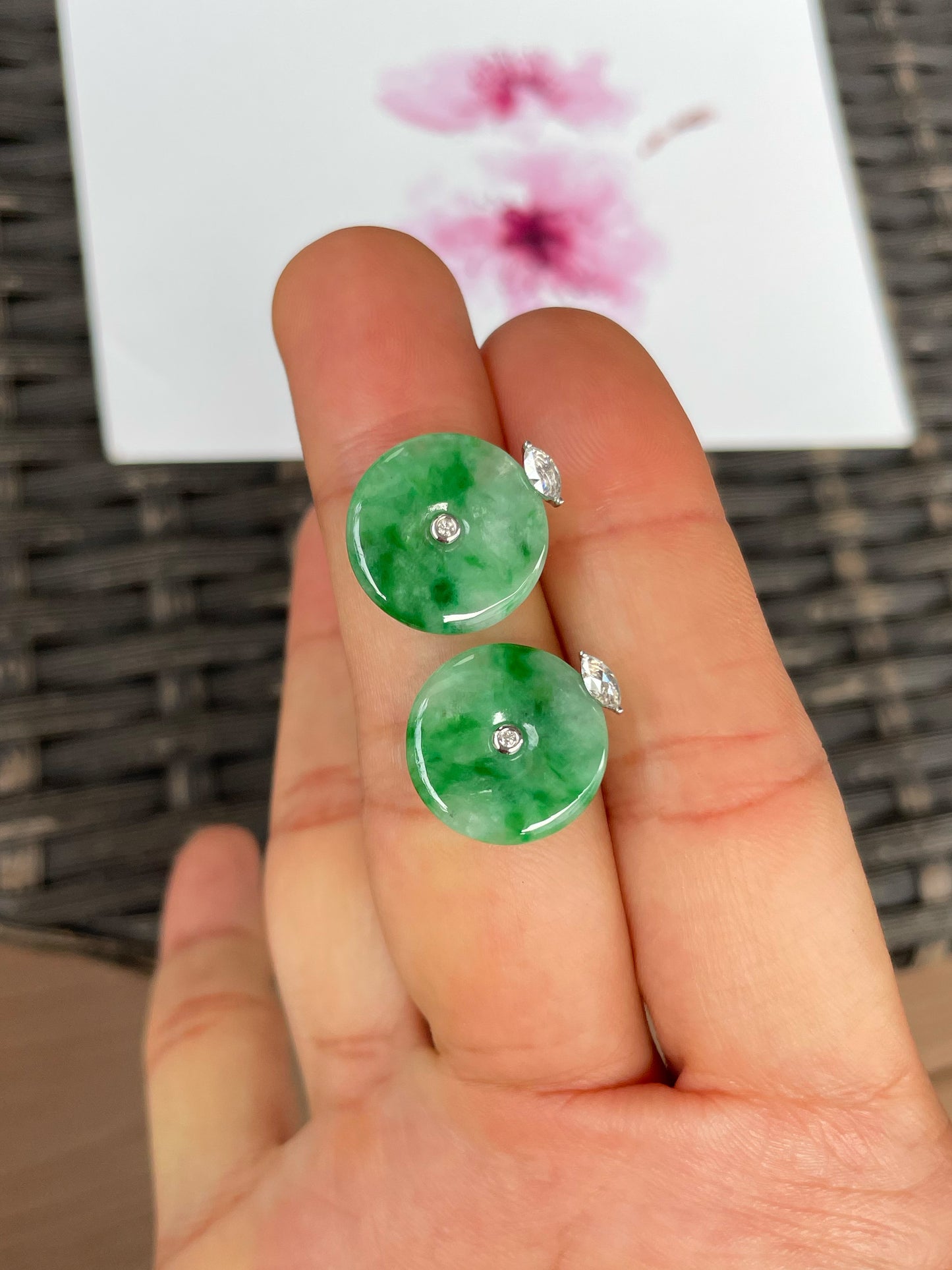 Green Jadeite Safety Coin Earrings - 平安扣 (NJE267)