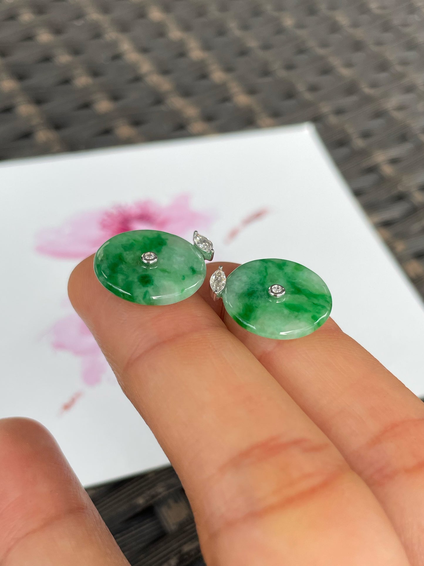 Green Jadeite Safety Coin Earrings - 平安扣 (NJE267)
