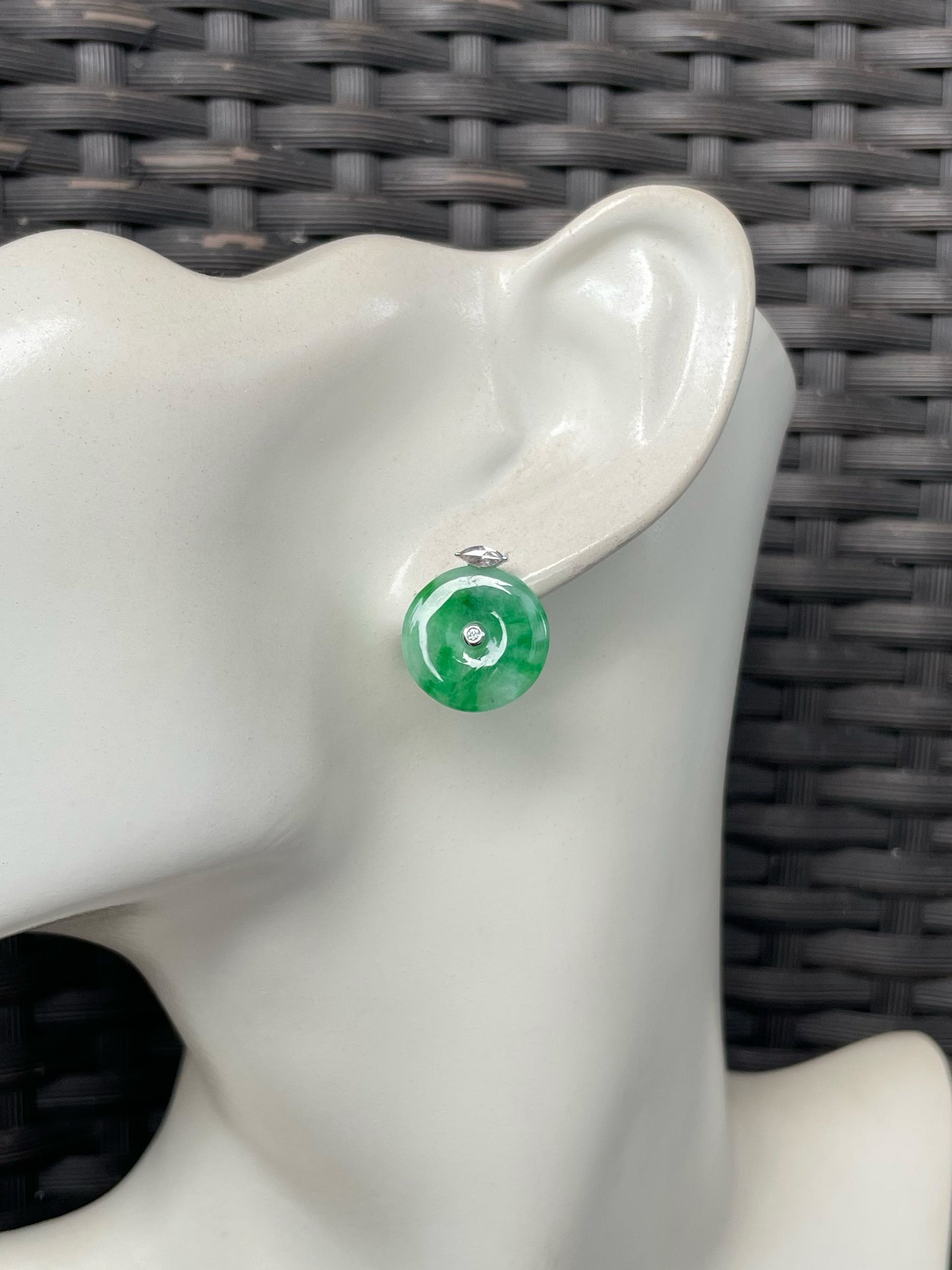 Green Jadeite Safety Coin Earrings - 平安扣 (NJE267)