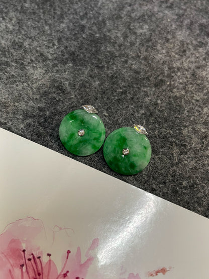 Green Jadeite Safety Coin Earrings - 平安扣 (NJE267)