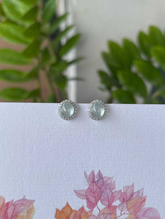 Glassy Jade Cabochon Earrings (NJE268)