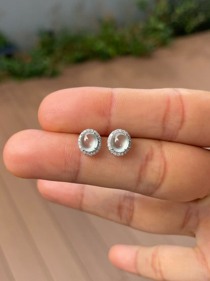 Glassy Jade Cabochon Earrings (NJE268)