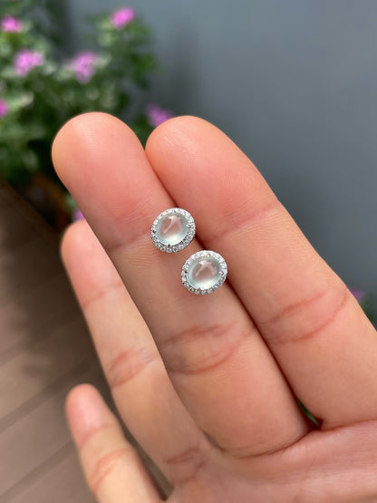 Glassy Jade Cabochon Earrings (NJE268)