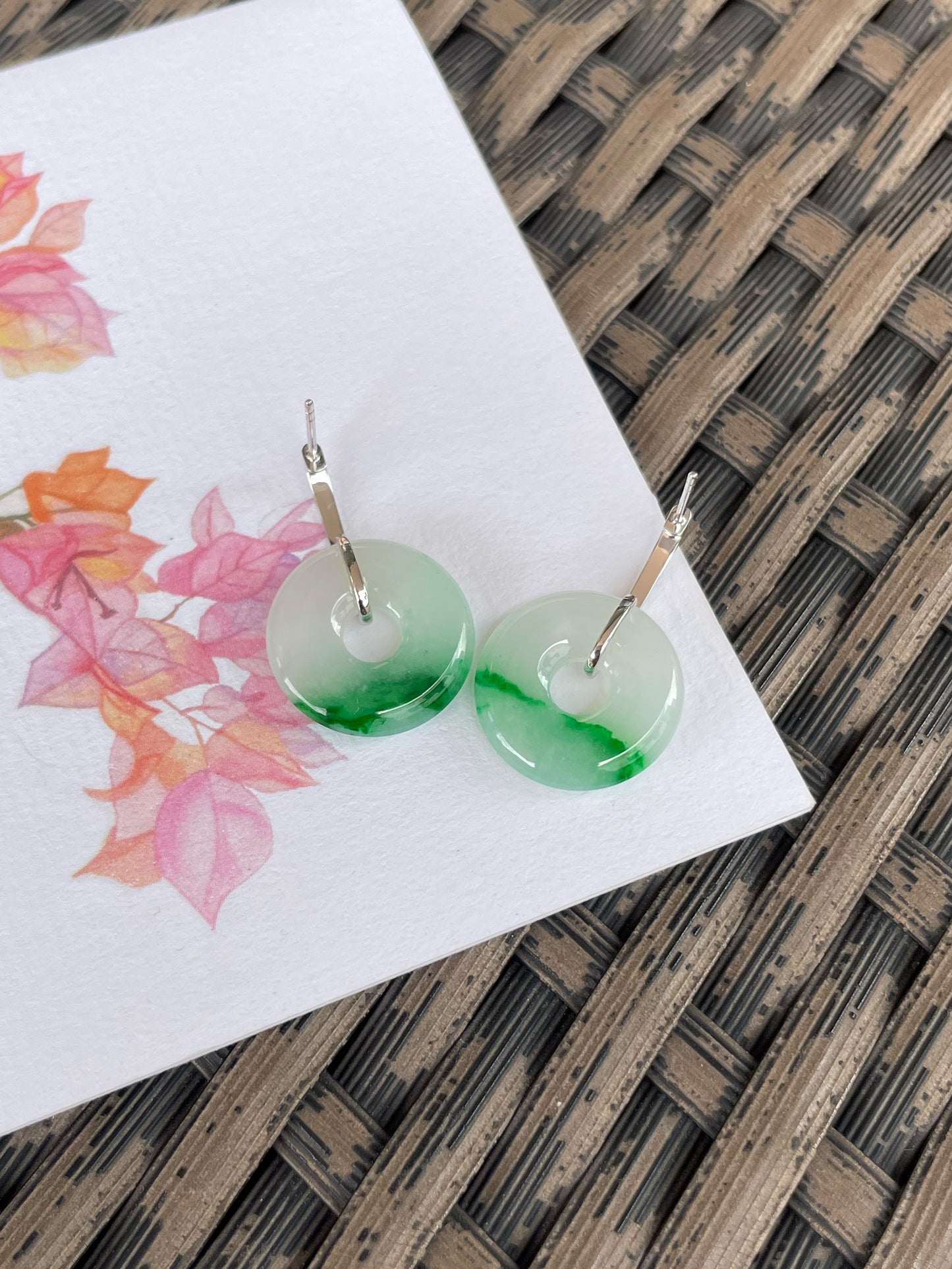 Green Jade Earrings - Safety Coin (NJE269)