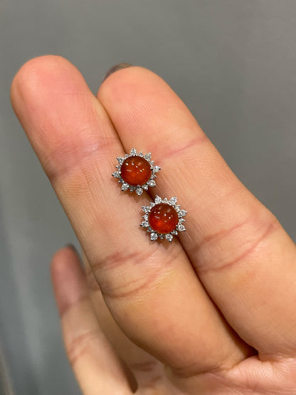 Orangey Red Jade Cabochon Earrings (NJE270)