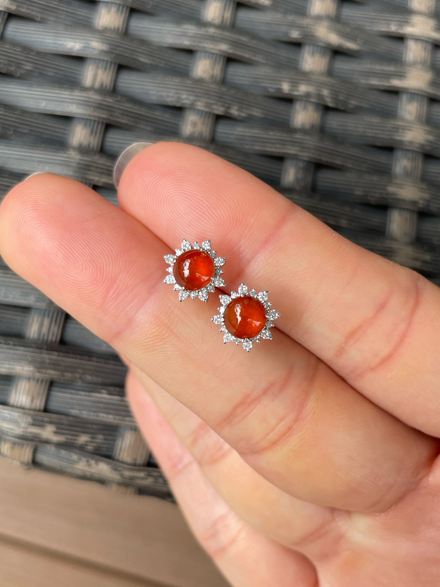 Orangey Red Jade Cabochon Earrings (NJE270)