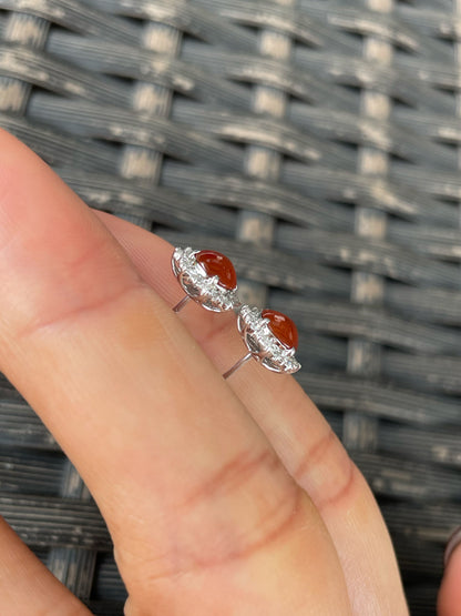 Orangey Red Jade Cabochon Earrings (NJE270)