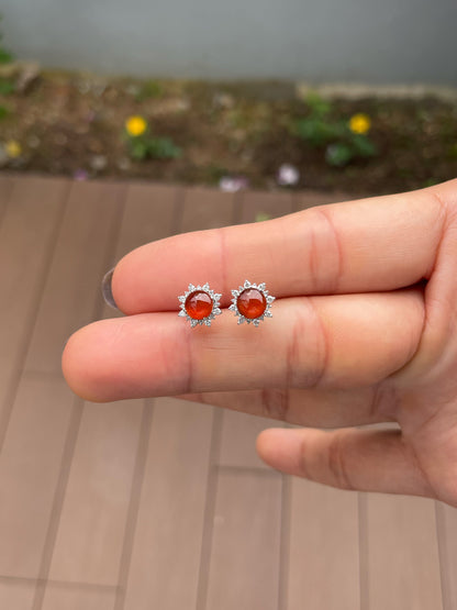 Orangey Red Jade Cabochon Earrings (NJE270)