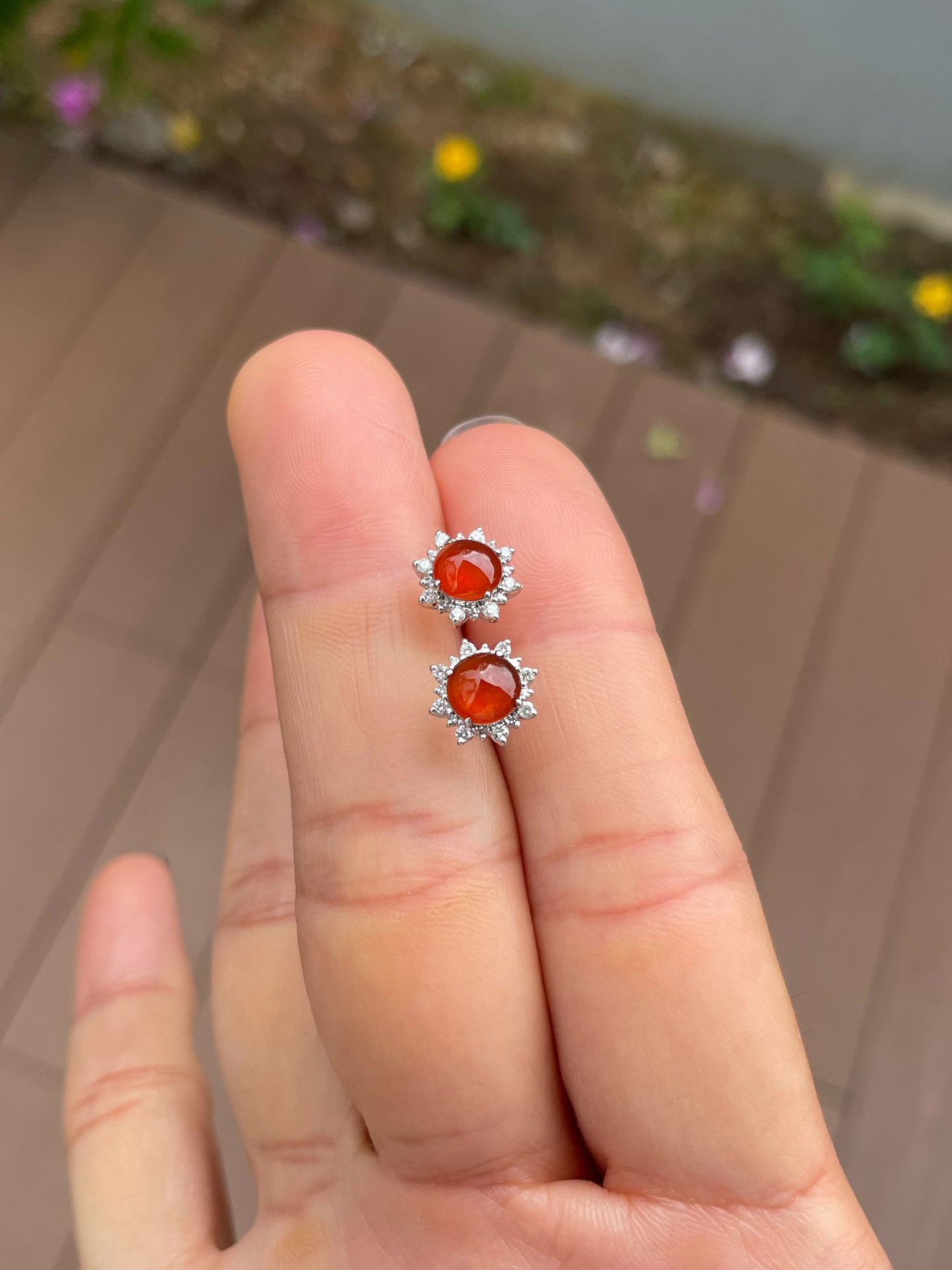 Orangey Red Jade Cabochon Earrings (NJE270)