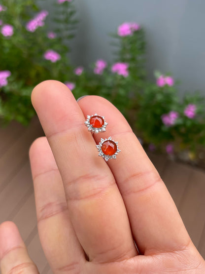 Orangey Red Jade Cabochon Earrings (NJE270)