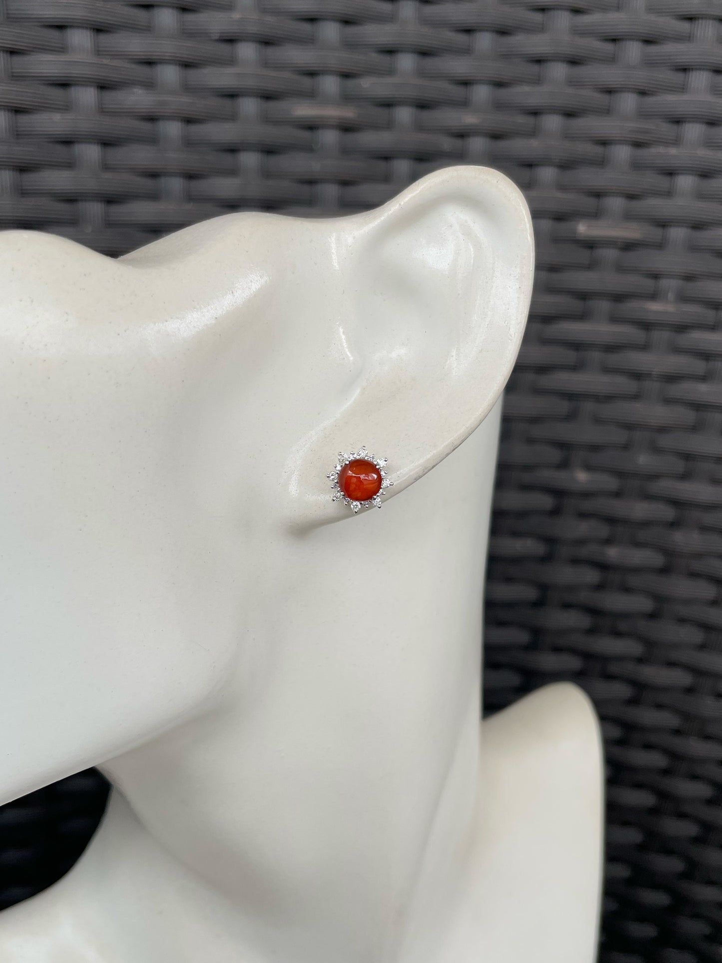 Orangey Red Jade Cabochon Earrings (NJE270)
