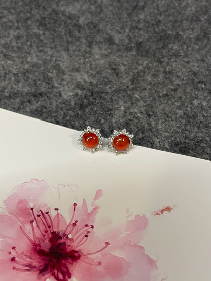 Orangey Red Jade Cabochon Earrings (NJE270)