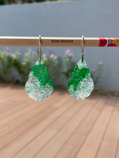 Green Jadeite Carved Earrings (NJE272)