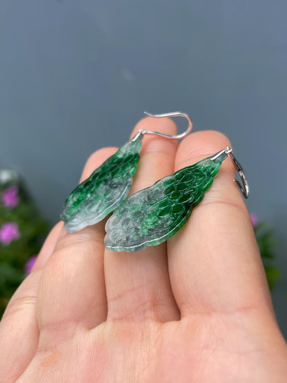 Green Jadeite Carved Earrings (NJE272)