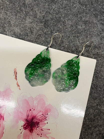 Green Jadeite Carved Earrings (NJE272)