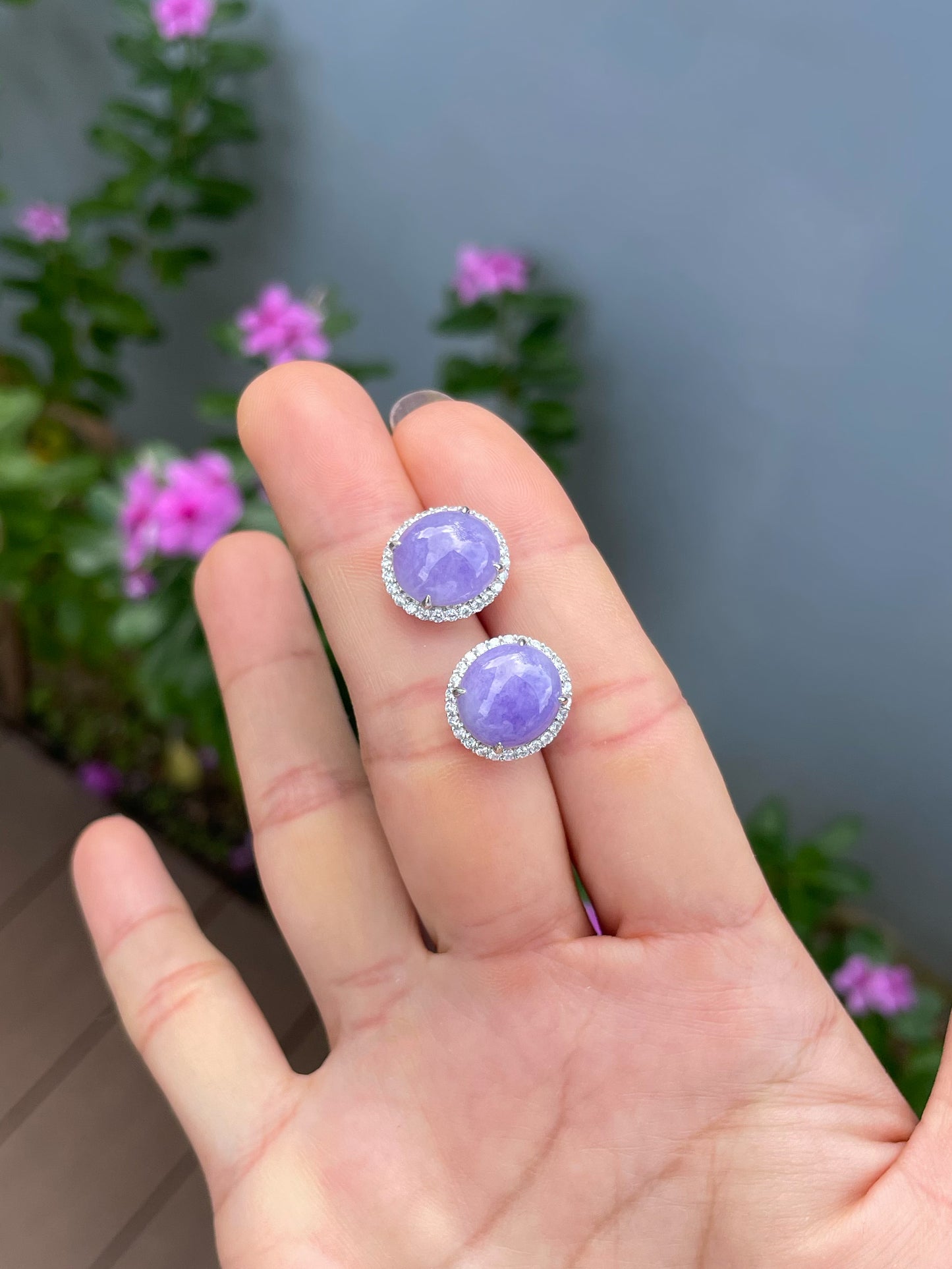Lavender Jade Cabochon Earrings (NJE275)