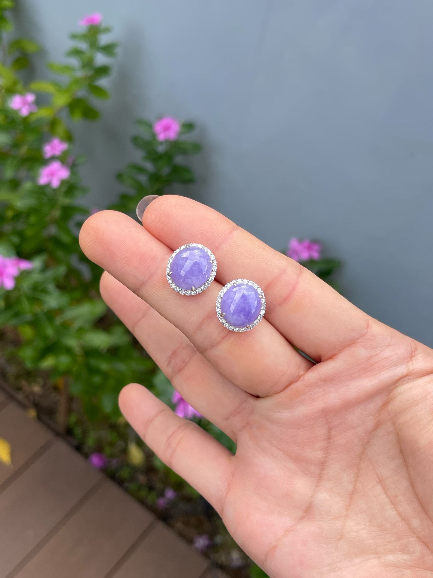 Lavender Jade Cabochon Earrings (NJE275)
