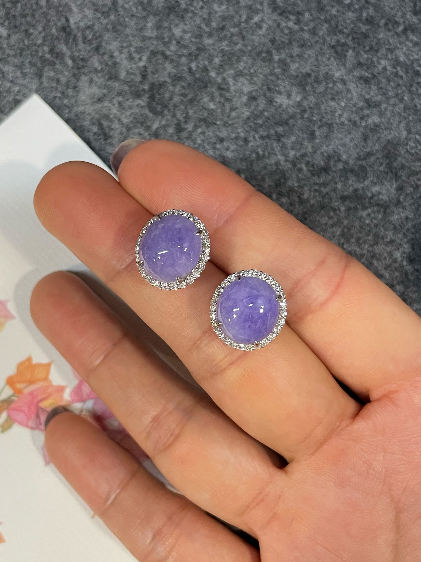 Lavender Jade Cabochon Earrings (NJE275)