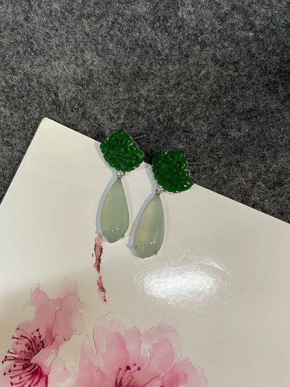 Icy White With Green Jadeite Earrings (NJE276)