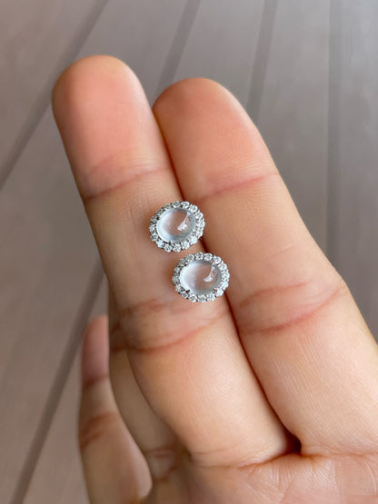 Glassy Jade Cabochon Earrings (NJE277)