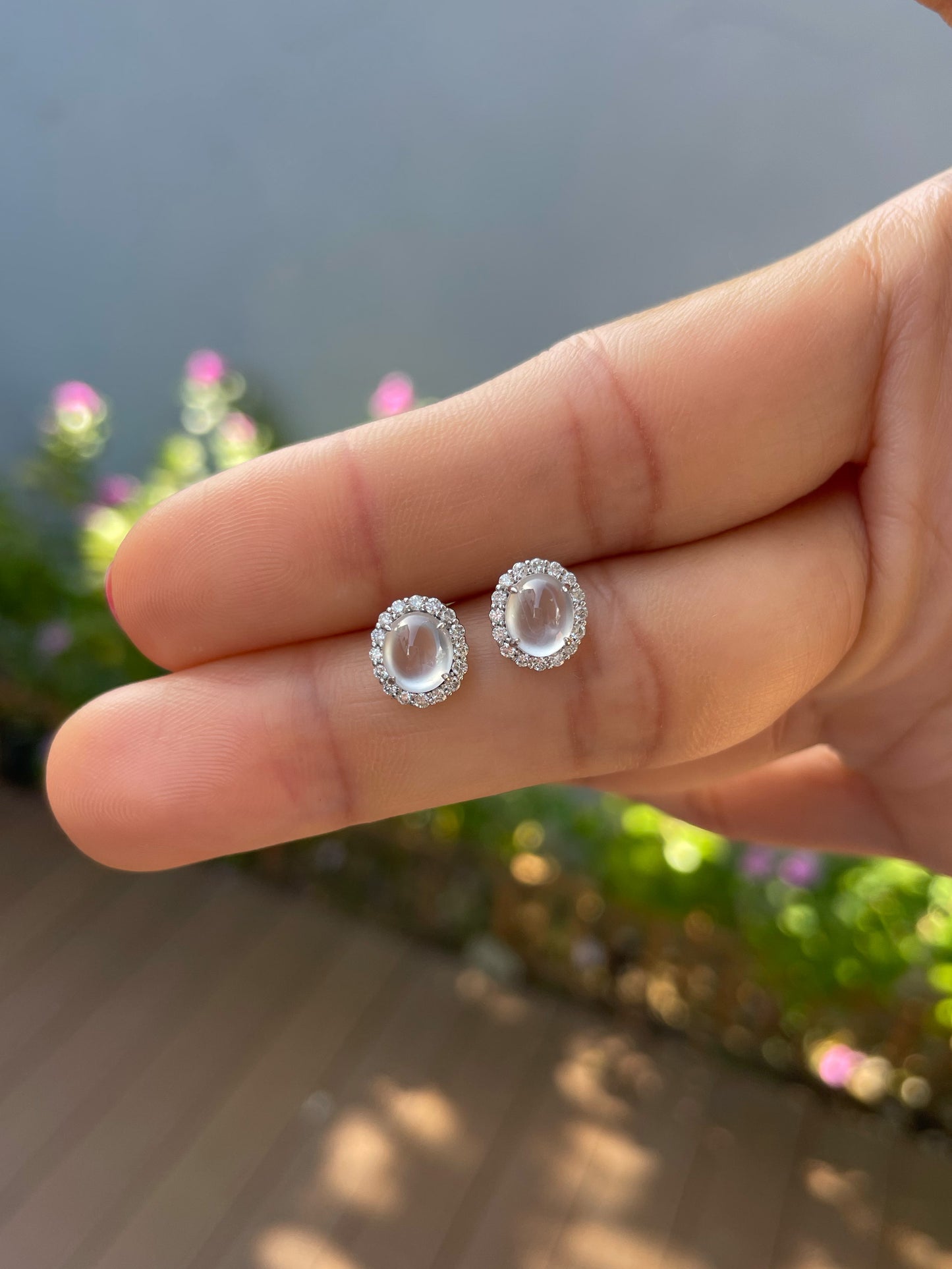 Glassy Jade Cabochon Earrings (NJE277)