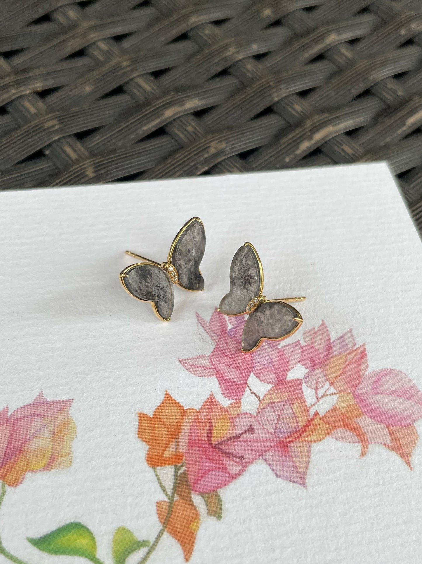 Icy Black Jade Earrings - Butterfly (NJE279)