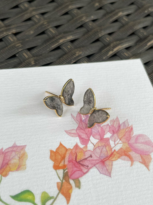 Icy Black Jade Earrings - Butterfly (NJE279)