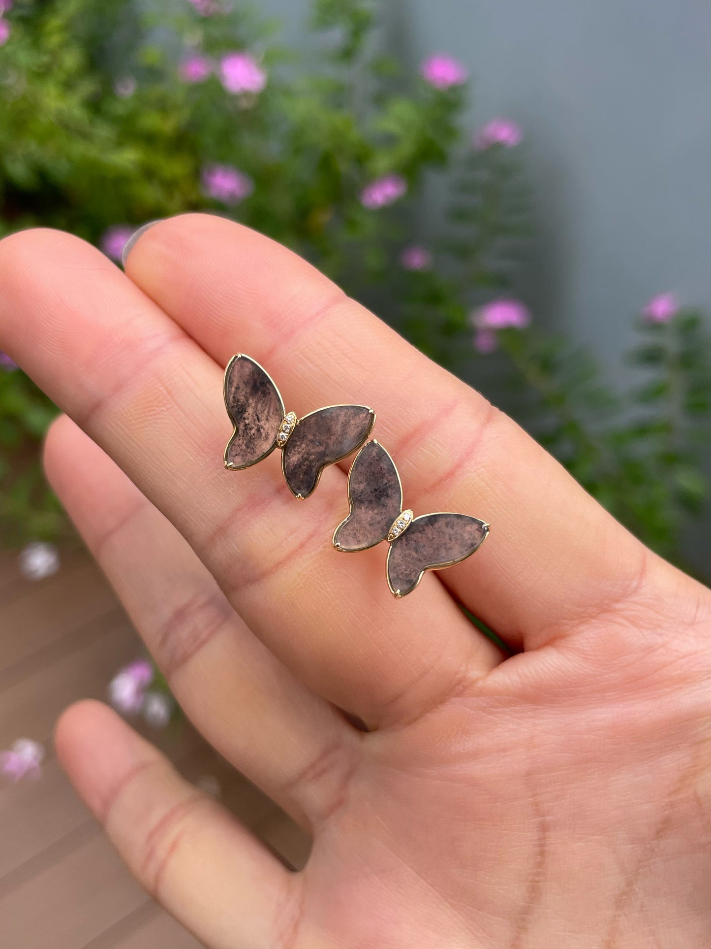 Icy Black Jade Earrings - Butterfly (NJE279)