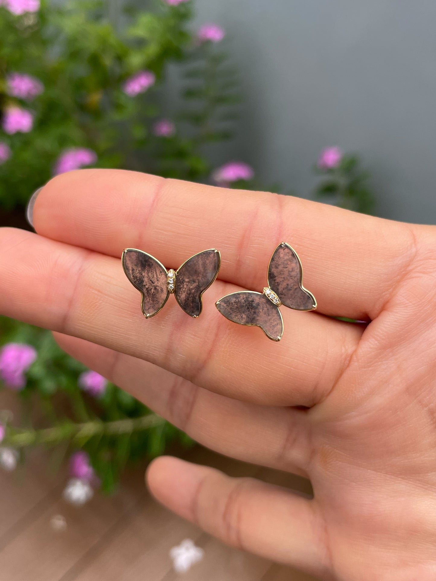 Icy Black Jade Earrings - Butterfly (NJE279)