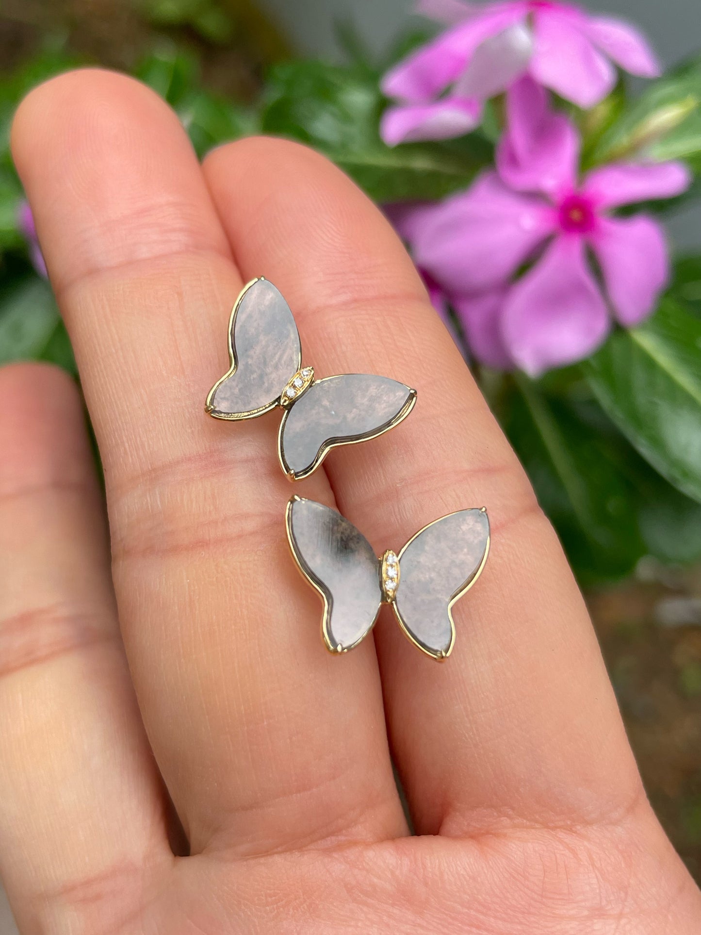 Icy Black Jade Earrings - Butterfly (NJE279)