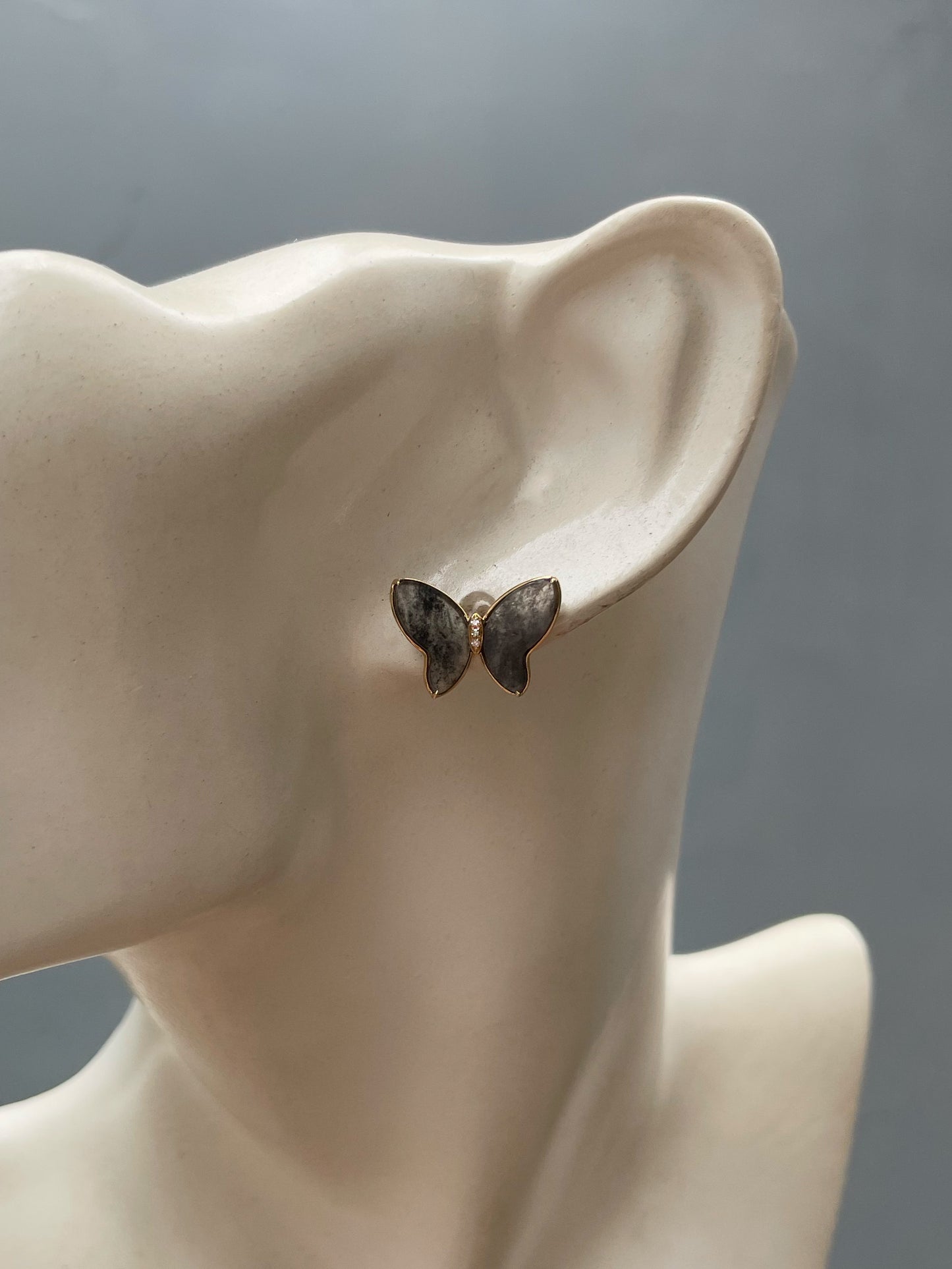 Icy Black Jade Earrings - Butterfly (NJE279)