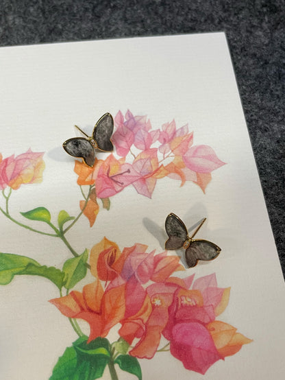 Icy Black Jade Earrings - Butterfly (NJE279)